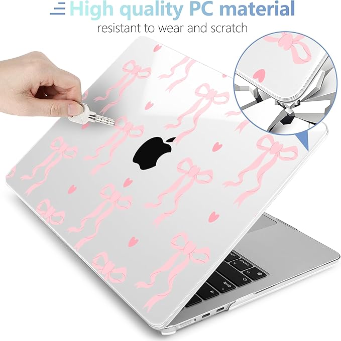 MEEgoodo Case for M5/M4/M3/M2 MacBook Air 15 inch Case 2026 2025 2024 2023, Laptop Shell Fit Model (A3448/A3241/A3114/A2941) for MacBook Air 15.3-inch, Trendy Bow & Hearts