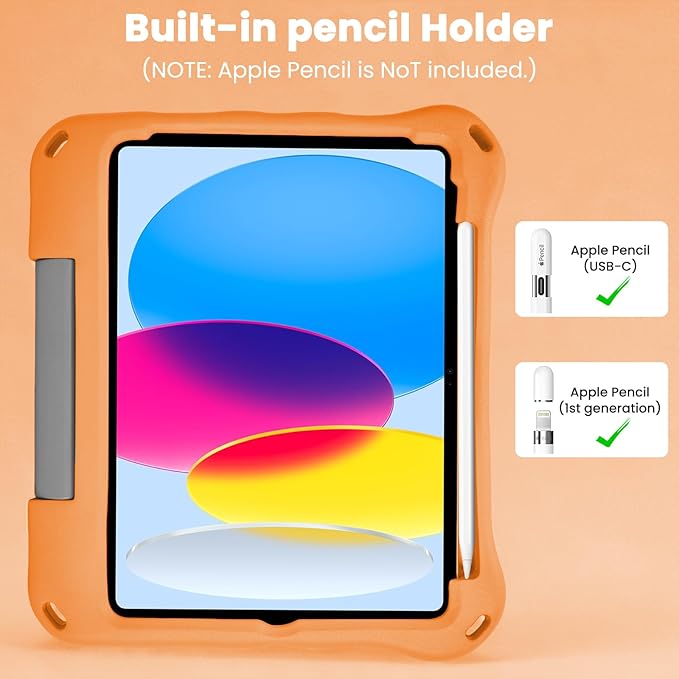 Kids Case for New iPad 11th Gen (A16) 11-inch 2025 & 10th Generation 10.9" 2022 & Air 11" 2025/2024&Air 5th/4th Gen & Pro 11,Durable Shockproof Cover with Pencil Holder Handle Stand.Orange