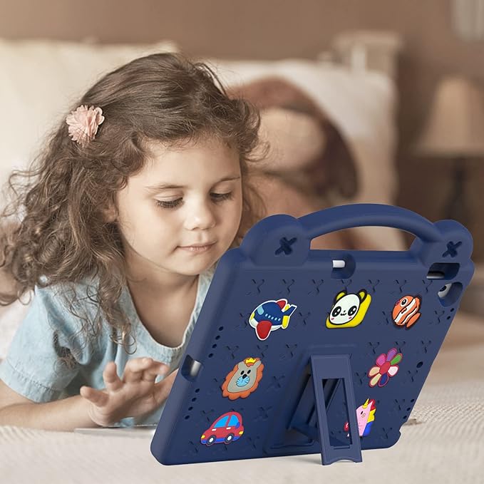 Dteck for iPad 9th/8th/7th Generation 10.2" Kids Case,Cute Panda Shockproof Rugged Lightweight Convertible Handles Stand Pencil Holder Kids Friendly Case for iPad 10.2 inch 2021/2020/2019,Navy Blue