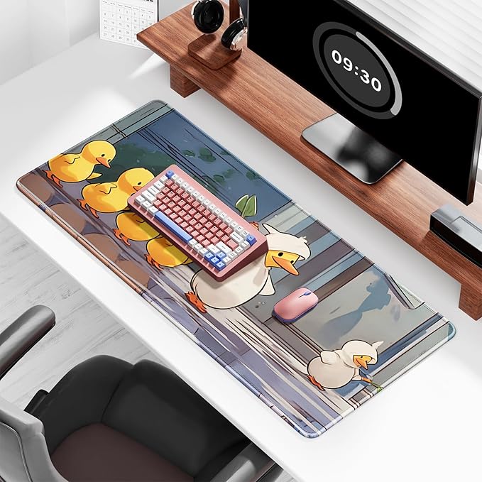 Auhoahsil Ultra Large Gaming Mousepad, XXL Extended Full Size Desktop Matt for Keyboard, Laptop & Computer, 35.5 x 15.7 in, Anime Cute Ducks