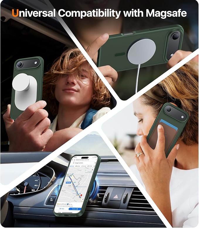 Magnetic for iPhone Air Case 2025,[Anti-Slip][Compatible with MagSafe][Military Grade Drop Protection] Shockproof Protective Translucent Matte Phone Case for iPhone 17 Air Case,Forest Green