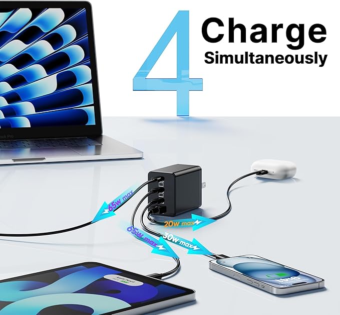 2 Pack 200W USB C Charger Block, Foldable 4-Port GaN5 Super Fast Charger USB C, Dual 65W Type C Charging Block, Laptop Fast Charging Adapter for MacBook Pro/Air, iPad, iPhone, Samsung Galaxy Black