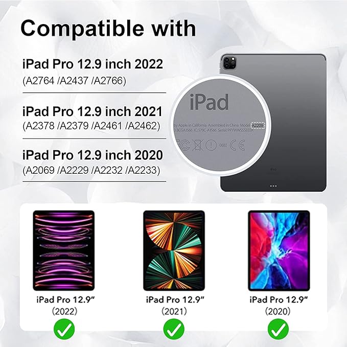 Case Compatible with iPad Pro 12.9 inch 6th/5th/4th Generation with Screen Protector Pencil Holder | Full Body Shockproof Rugged Protective Rubber Case W/Stand Strap | Black