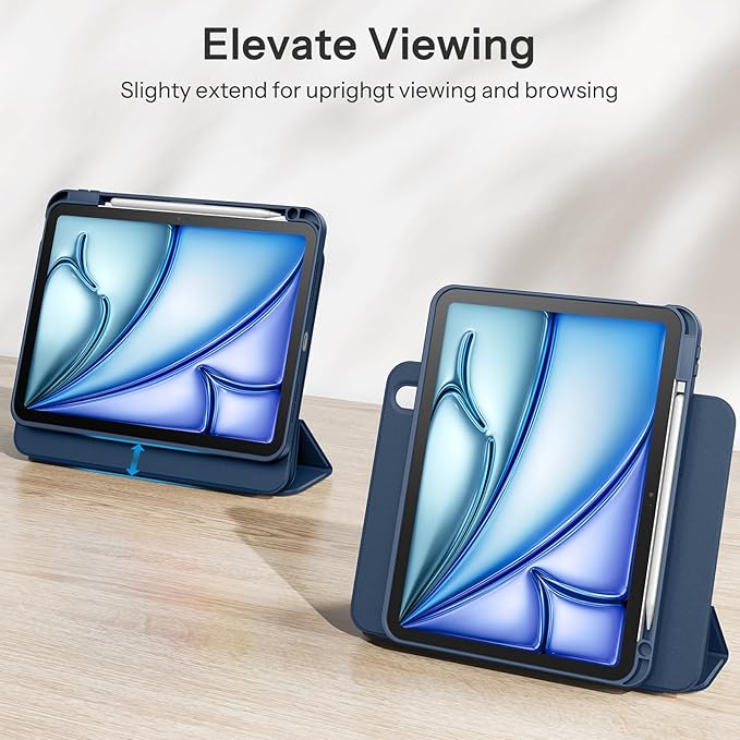 SPARIN Case for iPad Air 11 inch M3/ M2, iPad Air 7th/6th/5th/4th Gen (2025/2024/2022/2020) 10.9 inch,Case with Apple Pencil Holder, Detachable Magnetic Cover, Portrait and Landscape Stand, Navy