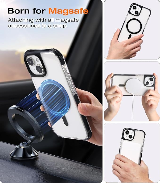 Tigowos for iPhone 15 Bumper Case Fits MagSafe 15FT Drop Resistant Anti-Yellowing Heavy Duty Shockproof Back Cover Fits iPhone 15 Phone Cases 6.1", Clear