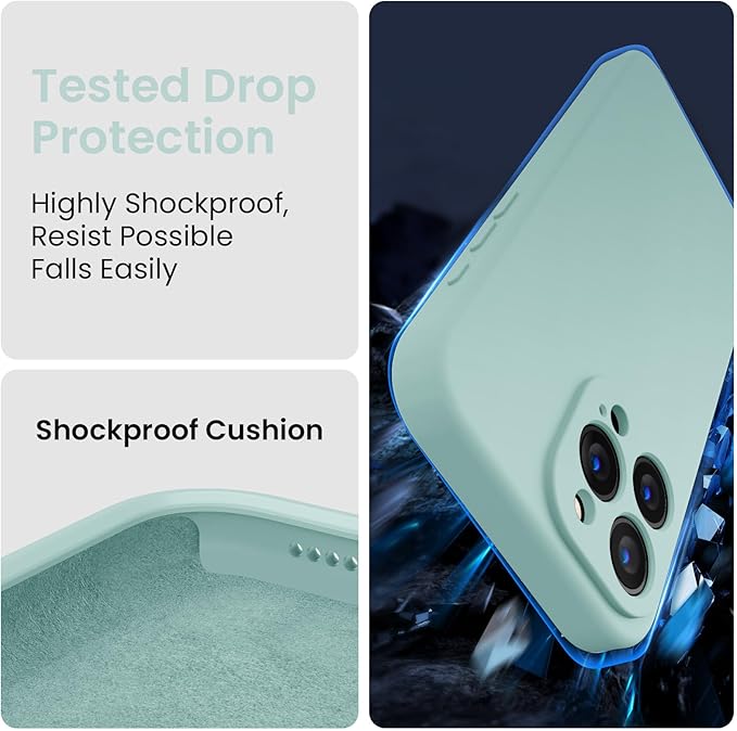 FireNova Designed for iPhone 15 Pro Max Case, Silicone Upgraded [Camera Protection] Phone Case with [2 Screen Protectors], Soft Anti-Scratch Microfiber Lining Inside, 6.7 inch, Mint Green