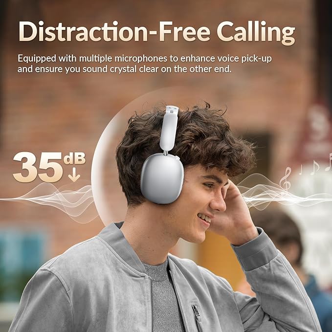 Wentronic Y02 Active Noise Cancelling Headphones,60H Battery,5 EQ Music Modes,Hi-Res Audio,Deep Bass,Foldable Wireless Over Ear Bluetooth 5.4 Headset,Breathable Leather Earpads (Silver)