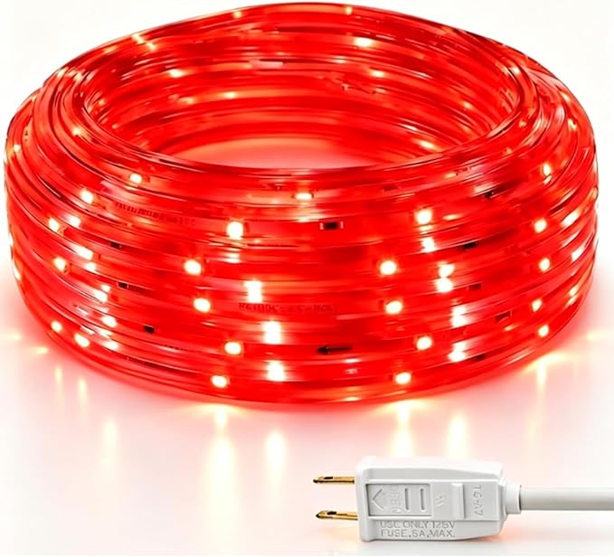 LED Rope Lights, 16.4 Feet Red Flat Flexible Strip Light, Plug in Novelty Lighting, Connectable and Waterproof for Home Christmas Holiday Garden Patio Party Decoration