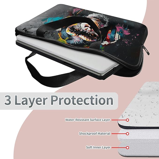Laptop Sleeve Case Bag 15 inch, Music Monkey Slim Carrying Case Durable Handbag Travel Laptop Bag for 15 inch MacBook Air M3/M2/15 Pro/Surface Laptop 7/6/5/4/3/ Dell XPS 15 Plus