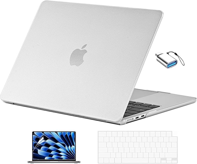 EooCoo Compatible with MacBook Air 13 inch Case M5 2026-2022 M4 M3 M2 Model A3449 A3240 A3113 A2681, Mac Air 13.6 inch Hard Shell & Keyboard Cover & Screen Film & Type-C, Dots Clear