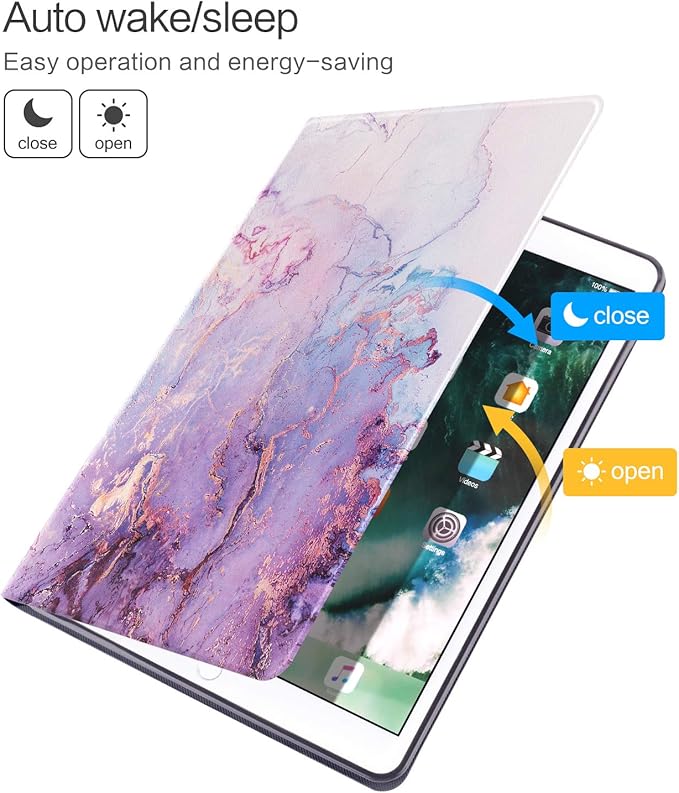 Vimorco Case for iPad 5th/6th Generation 9.7 Inch 2017/2018, for iPad Air 1/2 Case, Slim Shockproof PU Leather Adjustable Stand Cover for iPad 5/6 Gen, Purple Marble
