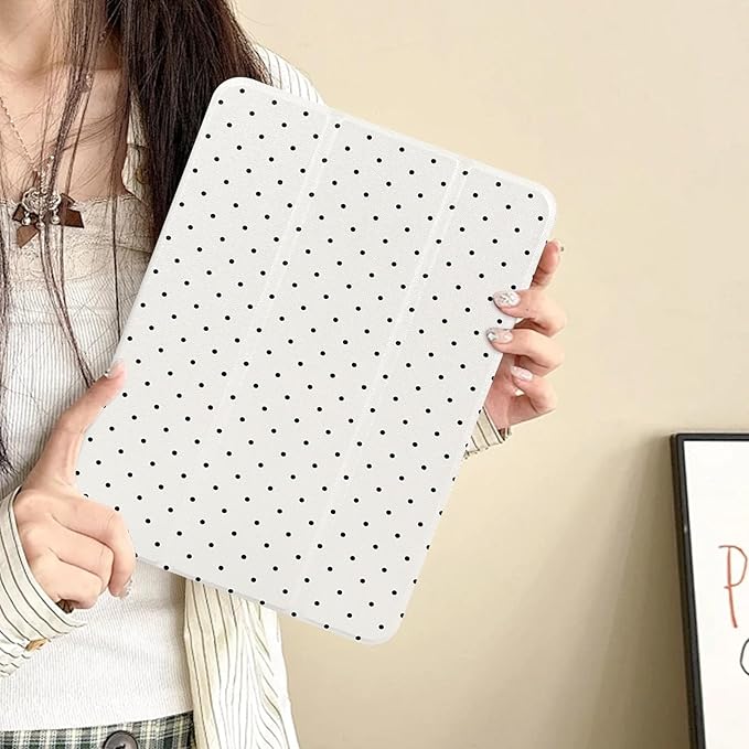 Lovmooful Compatible for iPad 11th 11-Inch A16 (2025),iPad 10 (10.9-Inch,2022 Model,10th Generation) Case with Pencil Holder Cute Polka Dot Aesthetic Design Soft TPU Trifold Stand Protective-White
