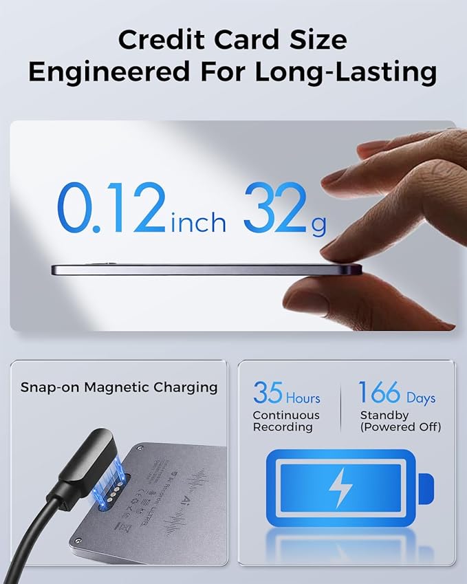 LORZOR AI Voice Recorder, Transcribe & Summarize, 64GB Audio Note Taker for Meetings & Calls, App Control, Support 152 Languages, Al Noise Cancellation Technology, Case & Lanyard Included, Gray