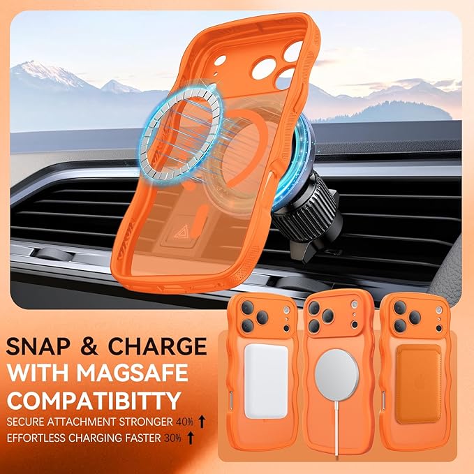 BENTOBEN Magnetic for iPhone 17 Pro Max Case, Cute Wavy [Full Camera Protection][Compatible with MagSafe] Matte Anti-Slip Bumper Women Girls Boys Protective Cover for 17 ProMax 6.9", Cosmic Orange