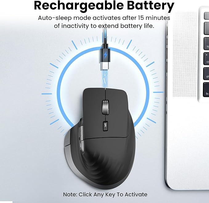 CITLLA Wireless Bluetooth Mouse, Ergonomic Rechargeable Silent Mouse with Multi-Device, Adjustable DPI, Flying Scroll & Thumb Wheel, Bluetooth Mice for Laptop, Computer, Tablet, Smartphone (Black)