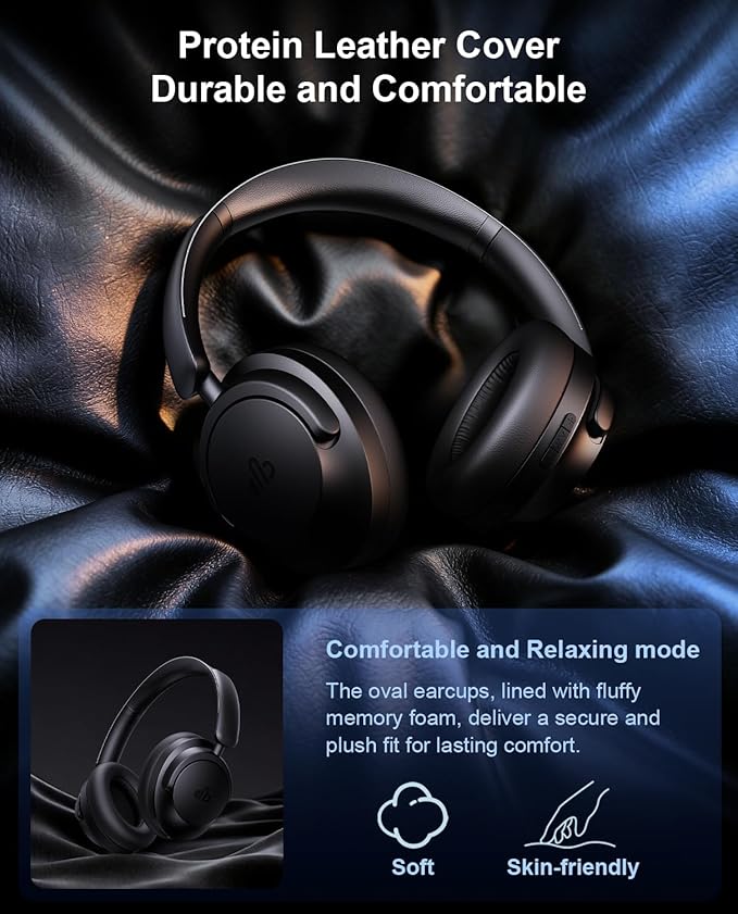 Hybrid Active Noise Cancelling Headphones, Over-Ear Bluetooth Headphone with Hi-Res Audio, 60H Playtime, Deep Bass, Transparency Mode, Foldable Comfort Ear Cups, Ideal gift for Travel Office - Black
