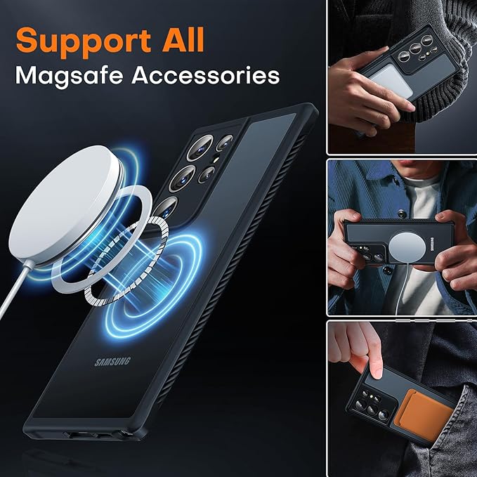 TOCOL for Samsung Galaxy S23 Ultra Case Magnetic, [Full Camera Protection] [Military Drop Protection] Translucent Matte Back Cover for S23 Ultra 6.8", Black