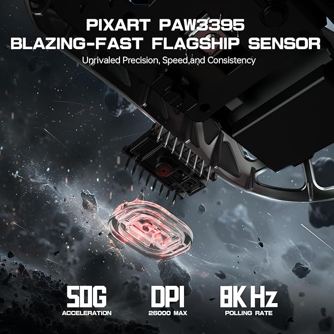 FELICON x Attack Shark R3 Magnesium Alloy Wireless Gaming Mouse, 46g Ultra-Lightweight Skeletal Shell, PAW3395 26K DPI, 8K Polling, Tri-Mode 2.4G/BT/Wired, for PC Mac Laptop - Gray & Griptape