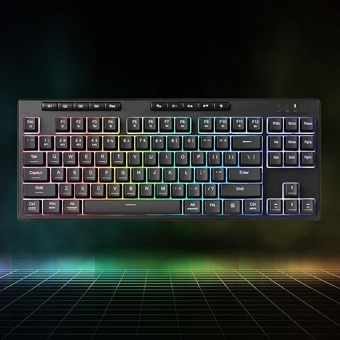 Redragon K516 PRO Shiva TKL RGB Wireless Membrane Gaming Keyboard, 87 Keys Mechanical-Feel Keyboard w/Smooth Linear Switch, On-Board Macro & Multimedia Keys, 16.8M RGB Backlit, Software Supported