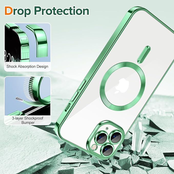 Hython Magnetic Clear for iPhone 11 Pro Max Case with Camera Lens Protector [Compatible with MagSafe] Plating Edge Slim Soft TPU Cover Protective Phone Case for iPhone 11 Pro Max 6.5", Light Green
