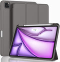 ZryXal New iPad Air 13 Inch Case M3 2025/M2 2024 with Pencil Holder, Trifold Stand Smart Case with Soft TPU Back,Auto Wake/Sleep(Space Gray)