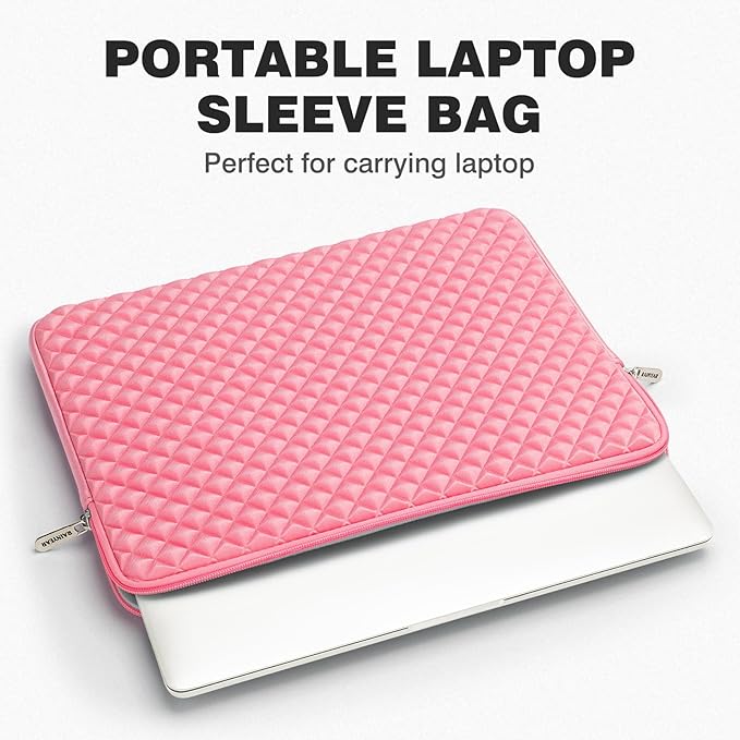 RAINYEAR 14 Inch Laptop Sleeve Diamond Foam Shock Resistant Neoprene Padded Case Fluffy Lining Zipper Cover Carrying Bag Compatible with 14" Notebook Computer Tablet Chromebook (Pink)