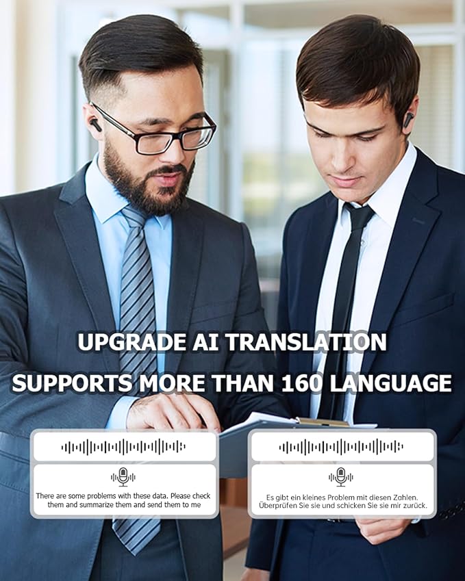 Xmenha AI Headphones Language Translator Translation Translating Earbuds Real Time for iPhone Android Earpiece Ear Buds Spanish Translator Device AI Earbuds Translate Earphones audífonos traductores