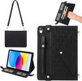 Handbag Case for iPad 11th Gen A16 2025/10th Gen 2022 10.9-inch, Techcircle Elegant Crossbody Folio Stand Wallet Case with Pencil Holder, Card Slots, Hand Strap, Shoulder Strap, Black