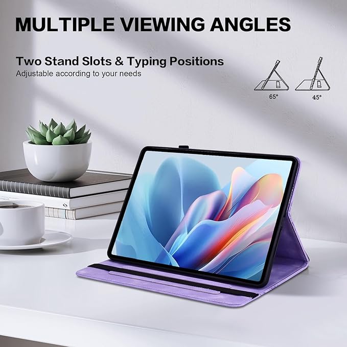 Case for iPad Pro 11 Inch (M5/M4) 2025/2024, Embossed PU Leather Stand Folio Cover with Pencil Holder and Card Slots, Purple