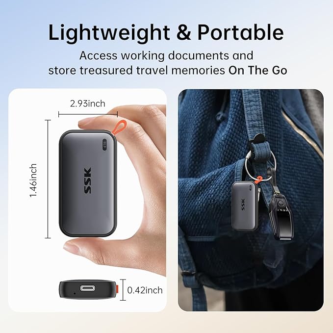 SSK Portable SSD 4TB External Solid State Drives, up to 1050MB/s USB C SSD External Hard Drive USB 3.2 Gen2 for iPhone 15/Pro, Windows, Mac, Android Phones and Tablets