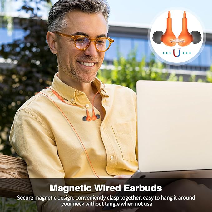 USB C Headphones for iPhone 17 16 15 Pro Galaxy S25 S26 Wired Earbuds with Microphone for Samsung S24 S23 S22 S21 Ultra, Magnetic Noise Canceling in-Ear Type C Earphone for iPad 10 Pixel 9 8, Orange