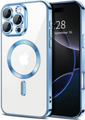 Hython Magnetic Clear for iPhone 16 Pro Max Case with Camera Lens Protector [Compatible with MagSafe] Plating Edge Slim Soft TPU Cover Protective Phone Case for iPhone 16 Pro Max 6.9", Light Blue