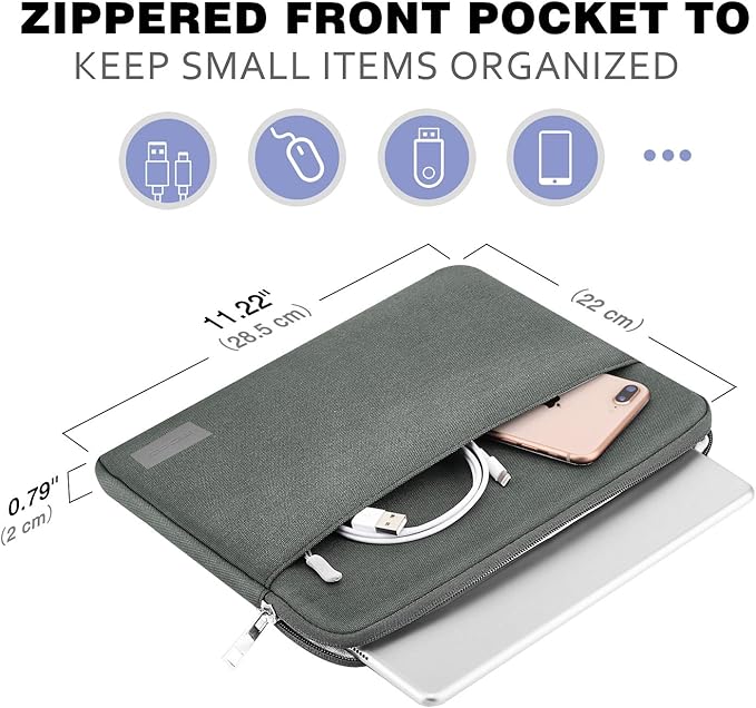 MoKo 11 Inch Tablet Sleeve Bag Carrying Case Fits iPad air 5 10.9" 2022, iPad Pro 11 M2 2022-2018, iPad 10th 10.9, iPad 9/8/7th Gen 10.2, iPad Air 4 10.9/Air 3 10.5, Tab S8 11"/Tab A 10.1, Dark Gray