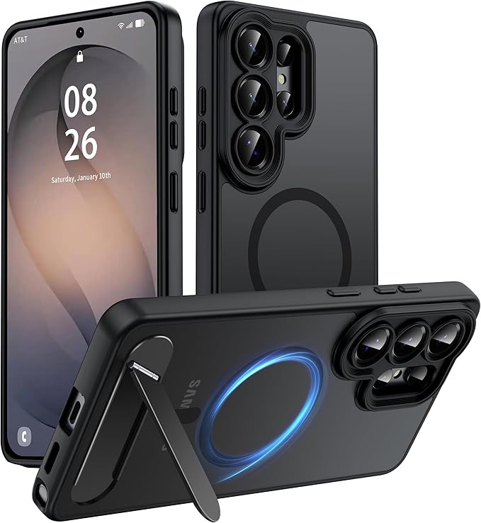 Magnetic for Samsung Galaxy S26 Ultra Case, [Compatible with MagSafe][Full Camera Protection][Built-in Invisible Kickstand] Translucent Matte Phone Case for S26 Ultra 6.9" - Black