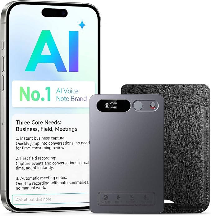 AI Voice Recorder,Unlimited Transcribe & Summarize,App Control,AI Note Taking Recording Device w/Case,Supports 152 Languages,Magnetic Voice Recorder for Calls,Meetings,Lectures,Interview,Gray