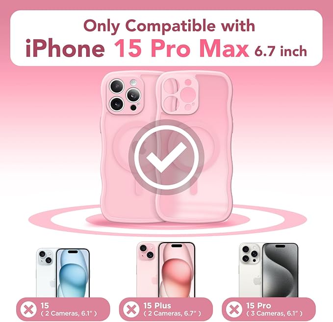 CAPRARO Cute for iPhone 15 Pro Max Case, Compatible with MagSafe, [Curly Wave Edge] [Full Camera Protection] [14 FT Drop Protection] Magnetic Phone Case for 15 Pro Max 6.7 Inch, Peach Pink