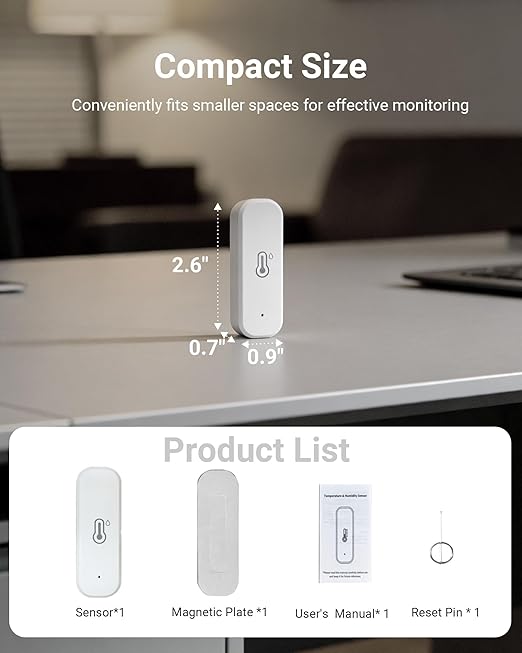 Smart WiFi Temperature Humidity Monitor with App Alerts, High Accuracy Indoor Hygrometer Thermometer for Home, Pet, Greenhouse | Remote Monitoring, No Hub Required, Compatible with Alexa (1-Pack)
