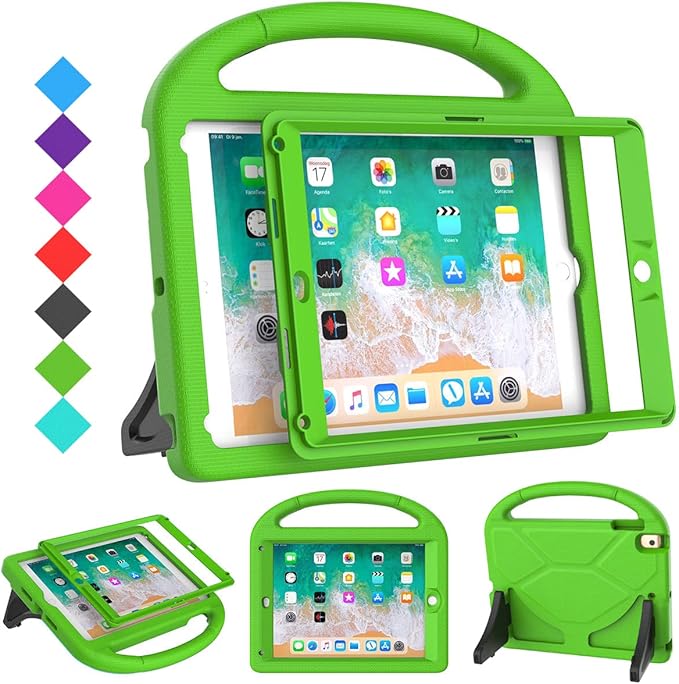SUPLIK Kids Case for iPad 5th/6th Generation(9.7 inch, 2017/2018), iPad Air 2/1 & Pro 9.7 Kids Case with Screen Protector, Durable Protective Cover with Handle Stand for Apple iPad 5/6 Gen, Green