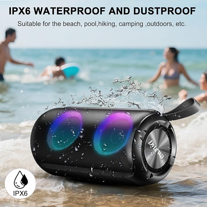 Bluetooth Speaker with 360°HD Stereo Sound, 2026 NEW Portable Wireless Speaker IPX7 Waterproof, HD Call, TWS Pairing, Built-in Mic, RGB Lights, 12H Playtime for Outdoors, Home/Travel/Praty Beach Gift