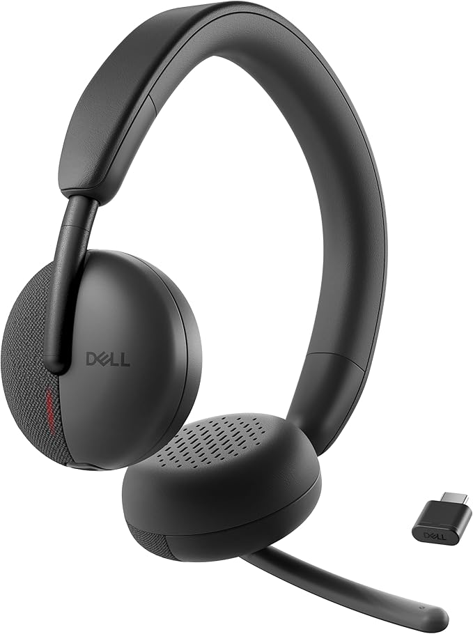 Dell WL3024 Wireless Headset - Leatherette Headband, Built-in AI-Based Noise Cancellation Microphone, Boom mic - Black