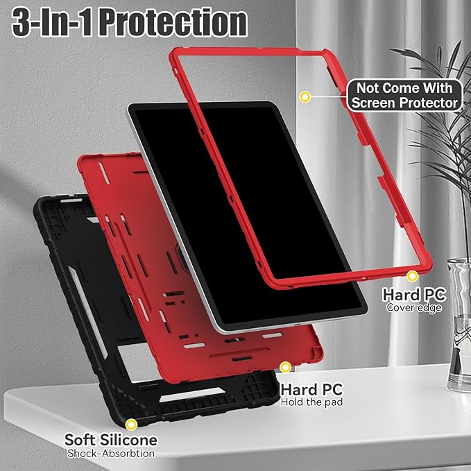Grifobes Case for iPad Air 13-inch (M4/M3/M2) 2026/2025/2024, Heavy Duty Shockproof Rugged Protective Cover with Pencil Holder/Built-in Stand for i Pad Air 13" (Black+Red)