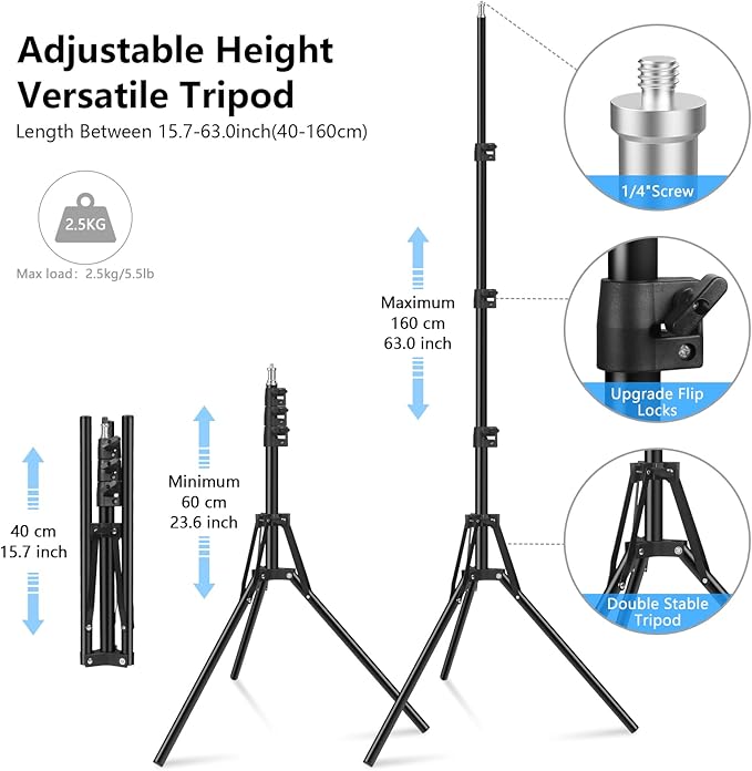 2 Packs RGB LED Video Light with Adjustable Tripod Stand/White Filters, Dimmable 2500-6500K USB Video Conference Lighting Kit for YouTube Photography/Game Zoom Live, Streaming,TikTok, 1.6M
