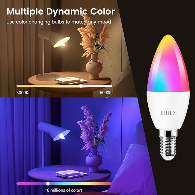 OHLUX E12 Led Bulb, Smart Candelabra Led Light Bulbs 5W 40 Watt Equivalent, Color Changing Light Bulb RGB Compatible with Alexa Google Home, Candle Small Bulbs with Voice Control, 1 Pack