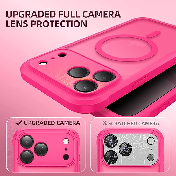 BERFY for iPhone 17 Pro Max Case, Compatible with MagSafe, Built-in Privacy Screen Protector, Camera Protection, Shockproof Full Body Phone Case 6.9", Translucent Hot Pink
