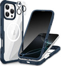 CENHUFO Magnetic Privacy for iPhone 16 Pro Case [Compatible with Magsafe] Full Body Phone Case Built-in 9H Tempered Glass Privacy Screen Protector and Camera Lens Cover, Shockproof Bumper - Blue
