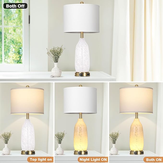 Rinweey 26" Modern Clear Glass Table Lamps Set of 2,Nightstand Lamp with USB A+C Ports & AC Outlet,Bedside Lamps with 3-Way Dimmable Touch Control Night Light for Bedroom Living Room(Bulbs Included)