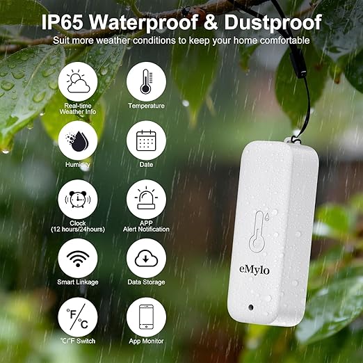 eMylo WiFi Thermometer Hygrometer, Smart Digital Indoor Temperature Humidity Monitor 426Ft Rang with 3 IP65 Wireless Sensors Outdoor Kit