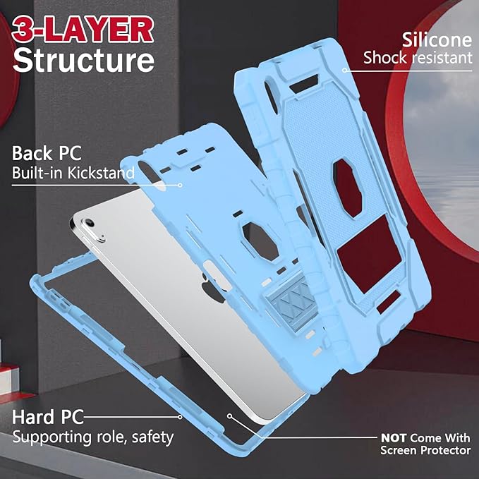 ZoneFoker Case for iPad (A16) 11th/10th Generation 11/10.9 inch 2025/2022, Heavy Duty Military Grade Shockproof Rugged Cover with Pencil Holder/Stand for i Pad 11th / 10 th Gen (Light Blue)