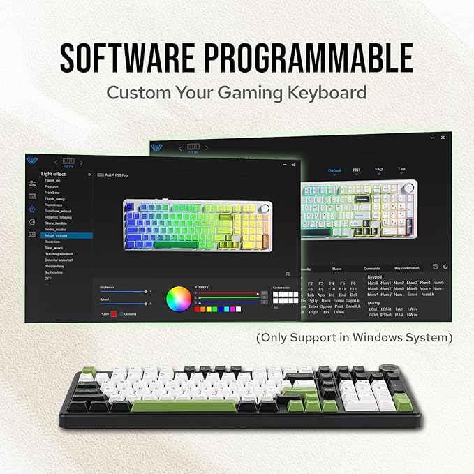 MechLands Aula F99 PRO 96% Mechanical Gaming Keyboard, BT5.0/USB-C/2.4GHz Wireless, Hot Swappable Gasket Custom Keyboard with 8000mAH Battery, Rotary Knob, RGB Backlit for Win/Mac (Black Green)