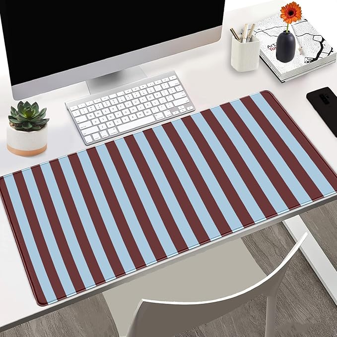 Maroon Striped Desk Mat Cute Pastel XXL Large Gaming Mouse Pad Desk Pad Kawaii Cozy Aesthetic Keyboard Laptop Computer Mat Home Office Decor for Women